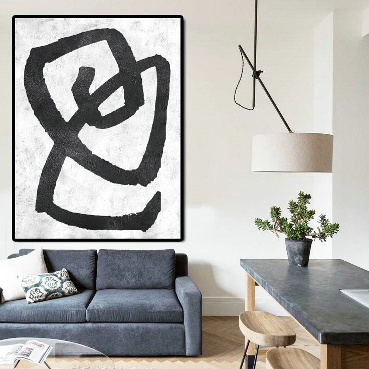 Extra Large Textured Painting On Canvas,Black And White Minimal Painting On Canvas - Original Modern Art,Large Wall Art Handmade